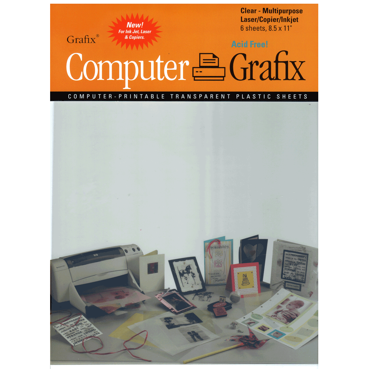 Grafix Computer Films Clear, Inkjet, Adhesive, 8-1/2'' x 11'' Pkg of 6