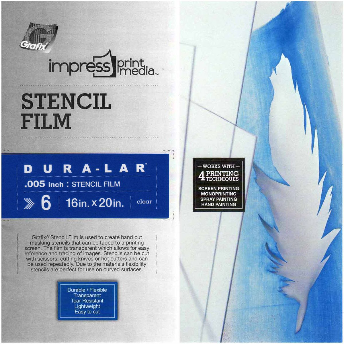 Grafix Impress Stencil Films Clear.005, 16X20 inches 6Pkg