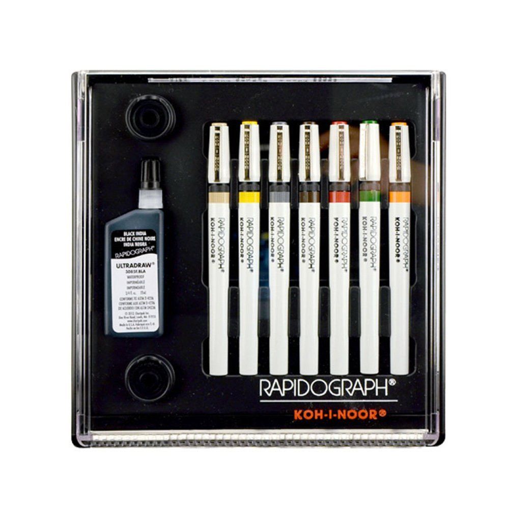 Koh-I-Noor Rapidograph Stainless Steel 7-pen Technical Pen Set