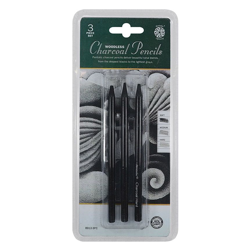 Pentalic Woodless Charcoal Pencils 3 Piece Set