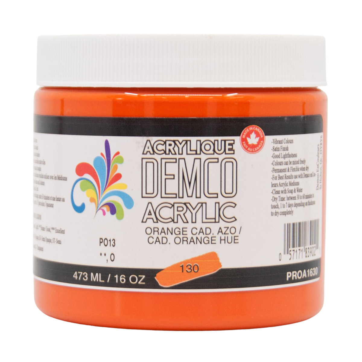 Demco Acrylic Cadmium Orange Hue 473ml/16oz