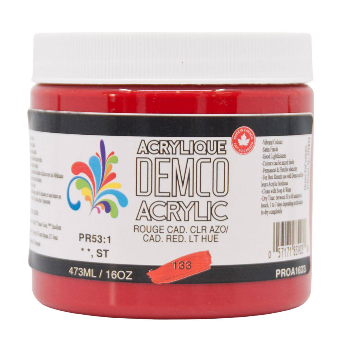 Demco Acrylic Cadmium Red Light Hue 473ml/16oz