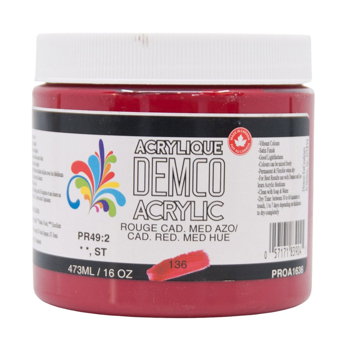 Demco Acrylic Cadmium Red Medium 473ml/16oz