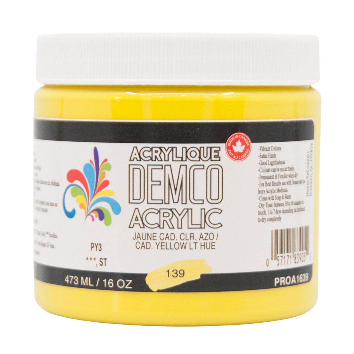 Demco Acrylic Cadmium Yellow Light Hue 473ml/16oz