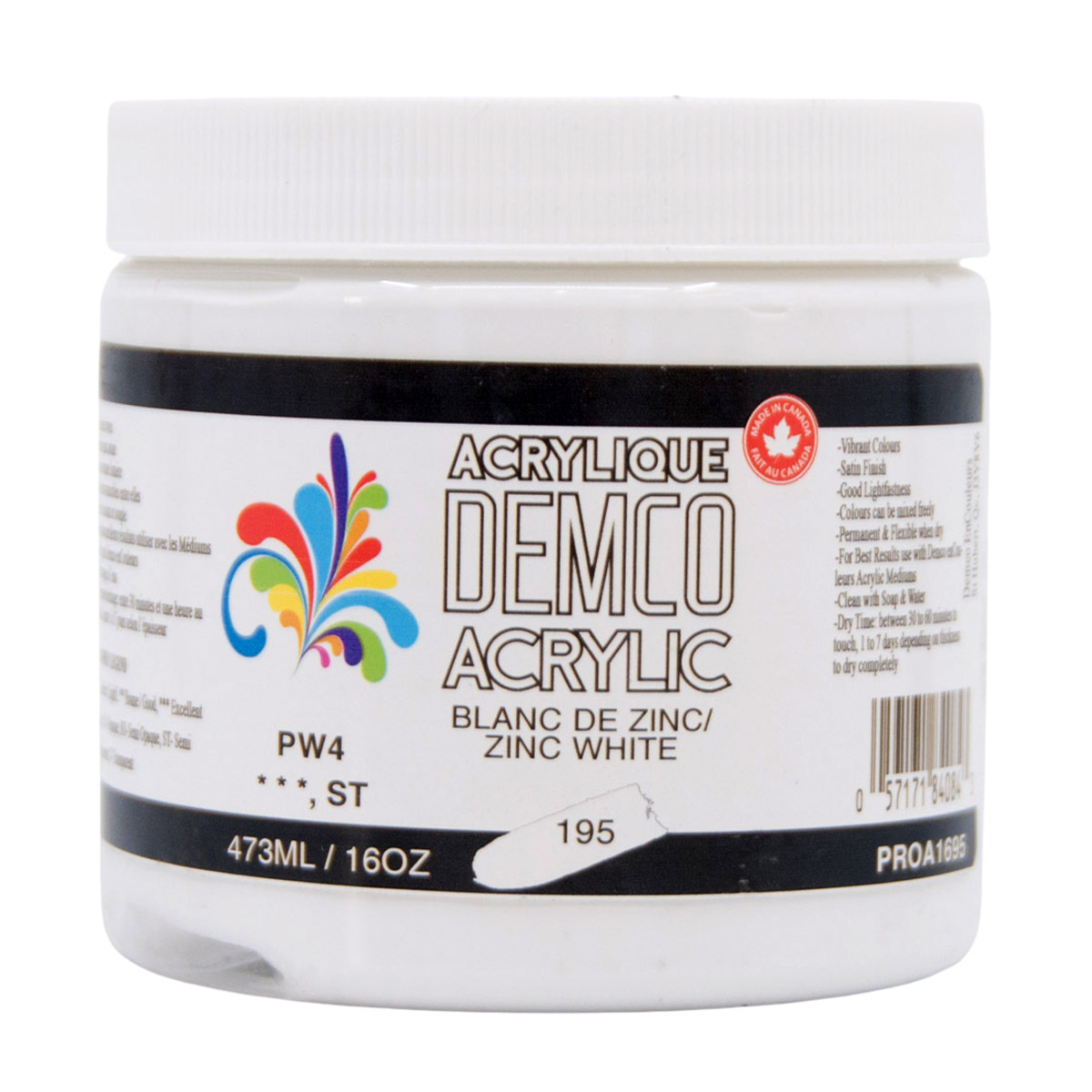Demco Acrylic Zinc White 473ml/16oz