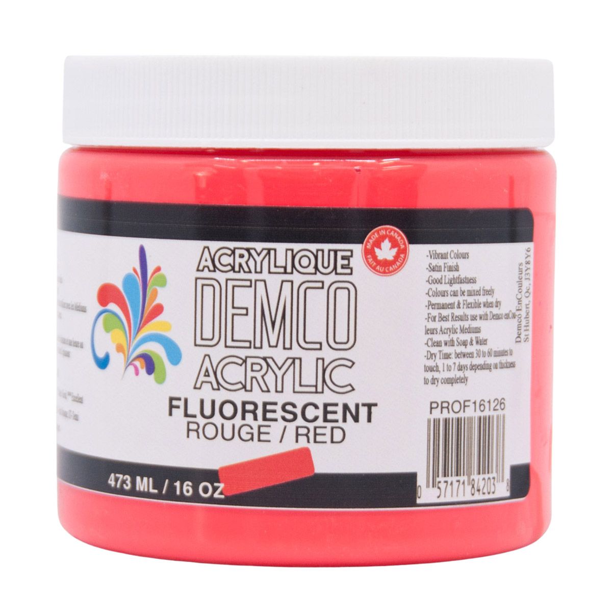 Demco Acrylic Fluorescent Red 473ml/16oz
