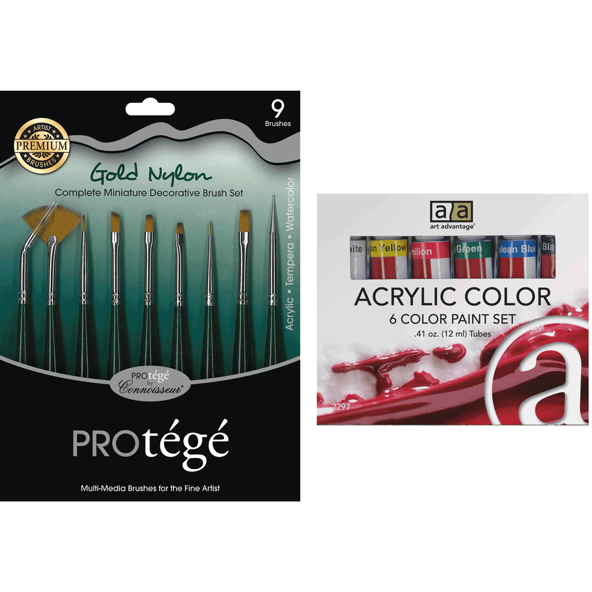 Protégé 9-Piece Mini Brush Set and 6-Colour Acrylic Tube Set