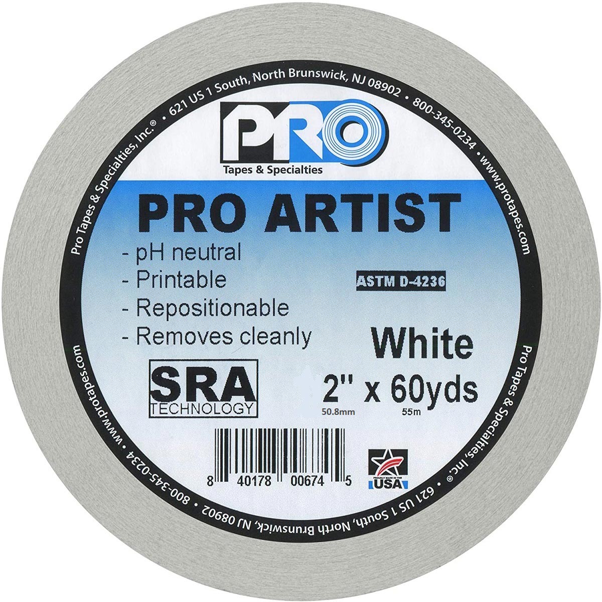 Pro Artist Paper Tape White 2 Inch X 60 Yards