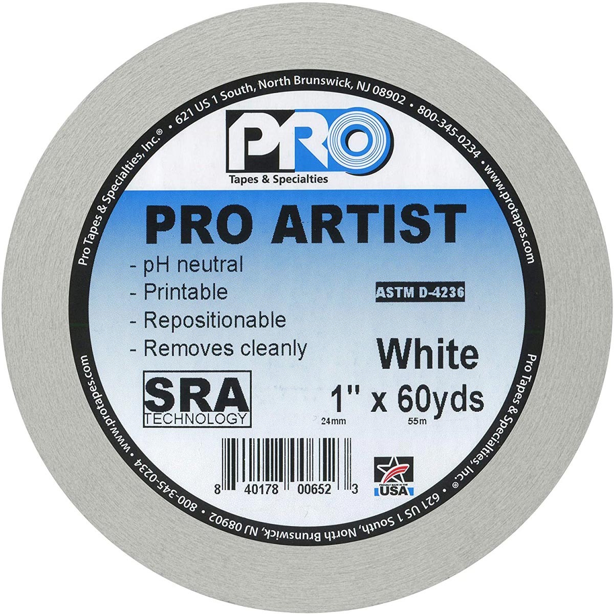 Pro Artist Paper Tape White 1 Inch X 60 Yards