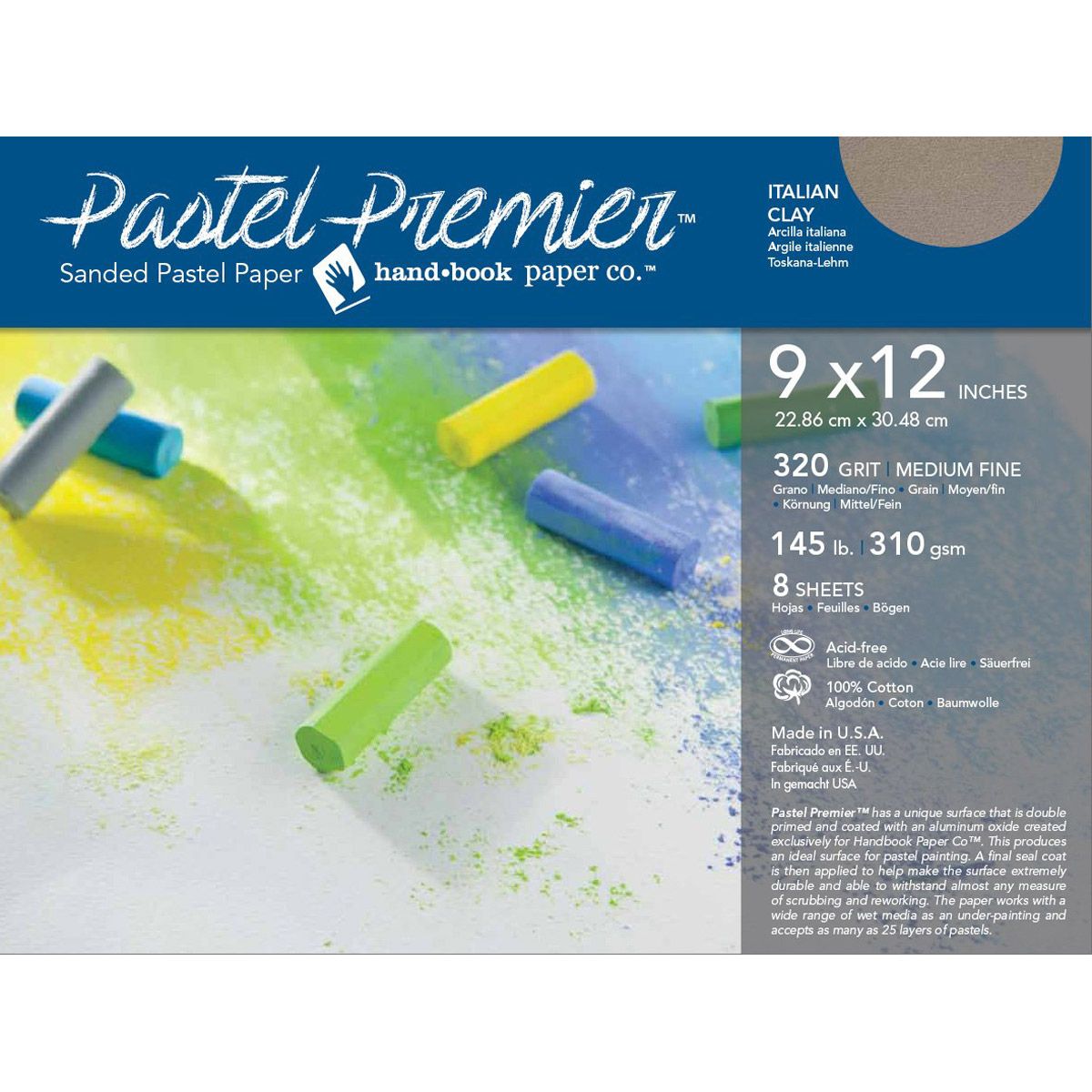 Pastel Premiere Sanded Pastel Pochette Italian Clay Med Grit 8/Pkg 9"x12"