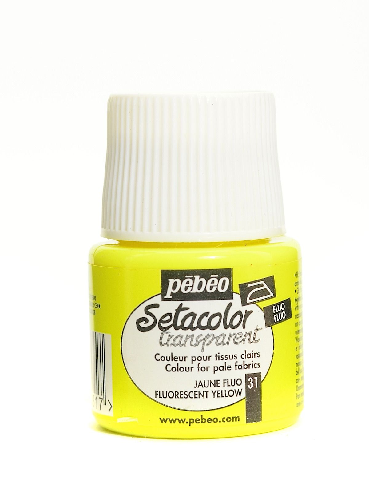 Pébéo Setacolor Fabric Paint - Transparent Fluorescent Yellow - 45 mL Bottle