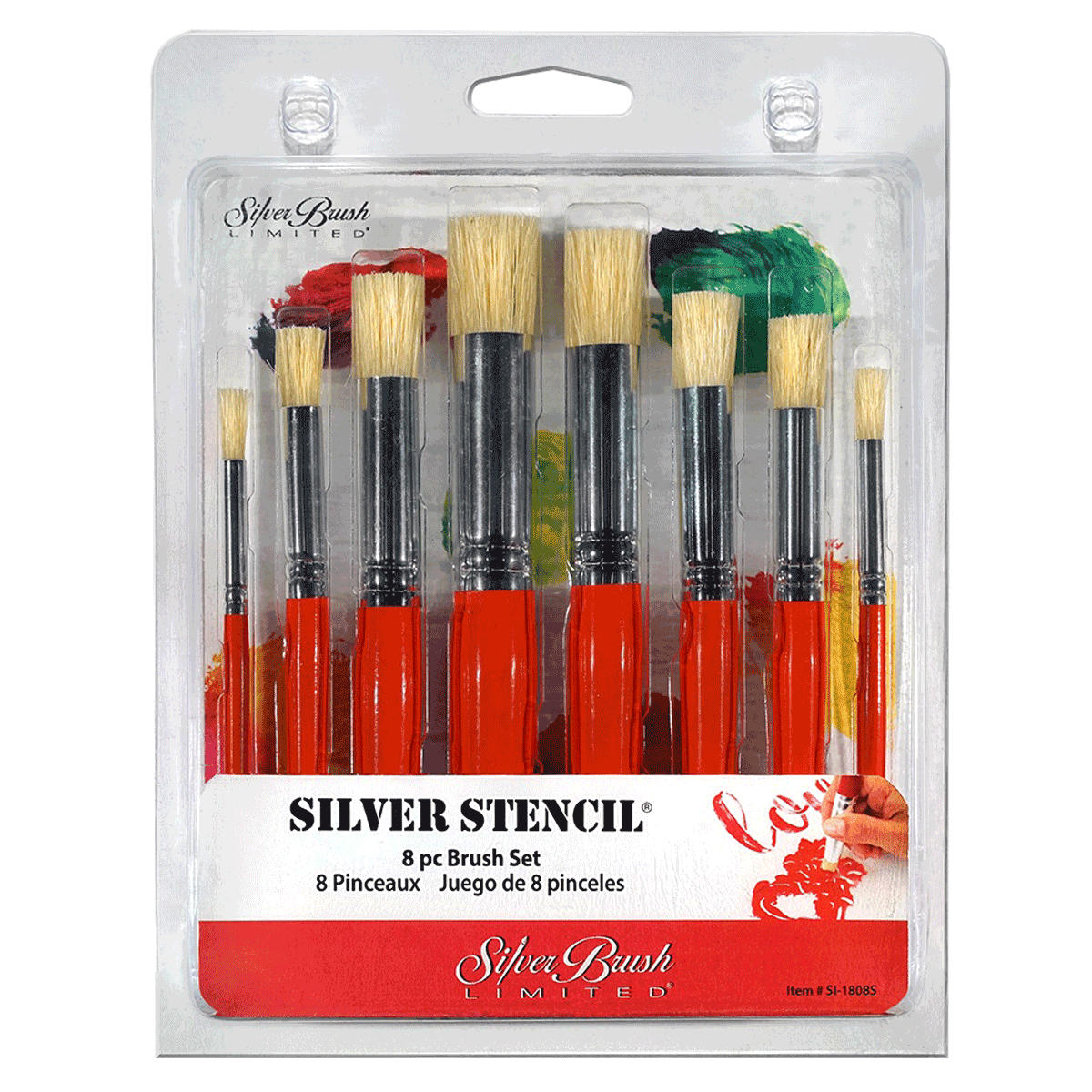Silver Stencil Short Handle Brush, 8 Pc Set