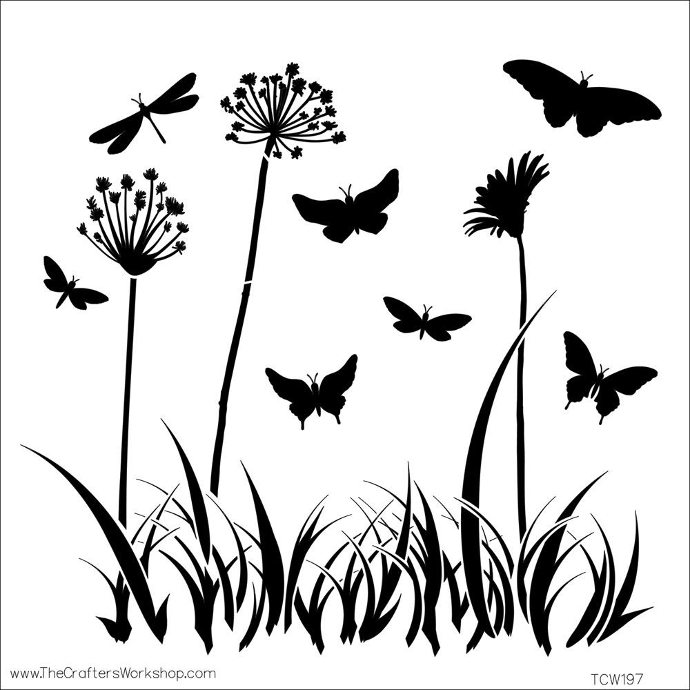 The Crafters Workshop Stencil - Mini Butterfly Meadow 6 x 6 inch