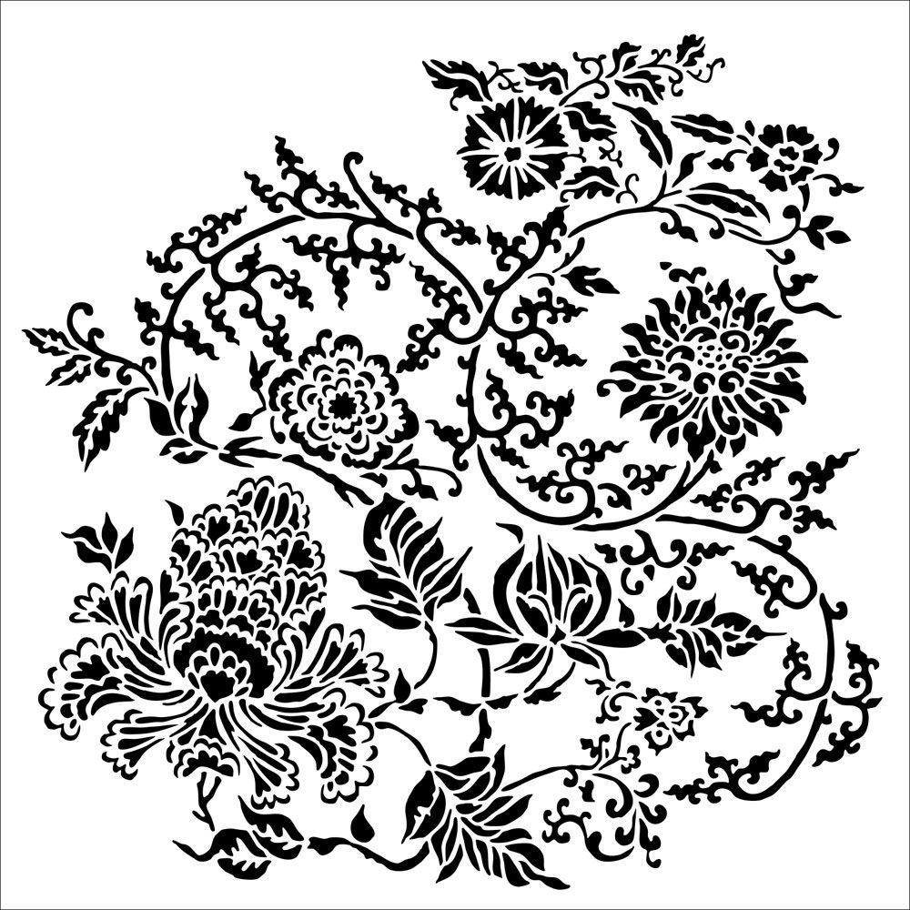 The Crafters Workshop Stencil - Asian Floral 6 x 6 inch