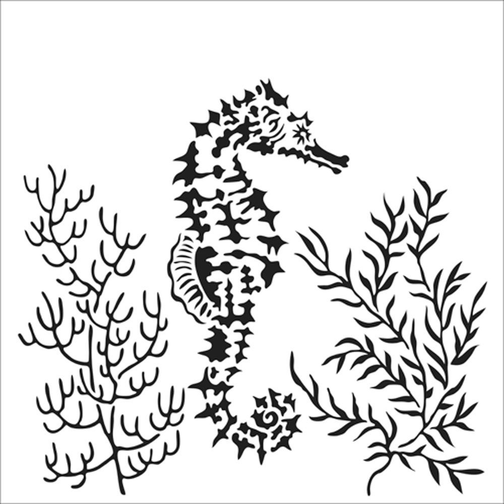 The Crafters Workshop Stencil -Seahorse 6 x 6 inch