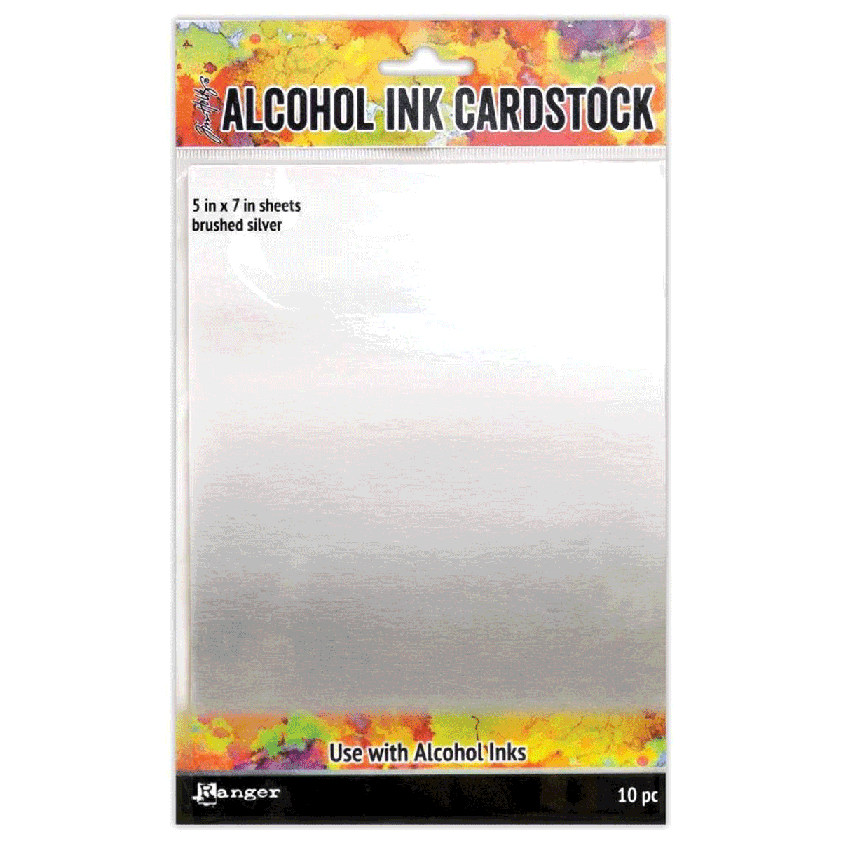 Tim Holtz Alcohol Ink Cardstock Brushed Silver, 10 pc
