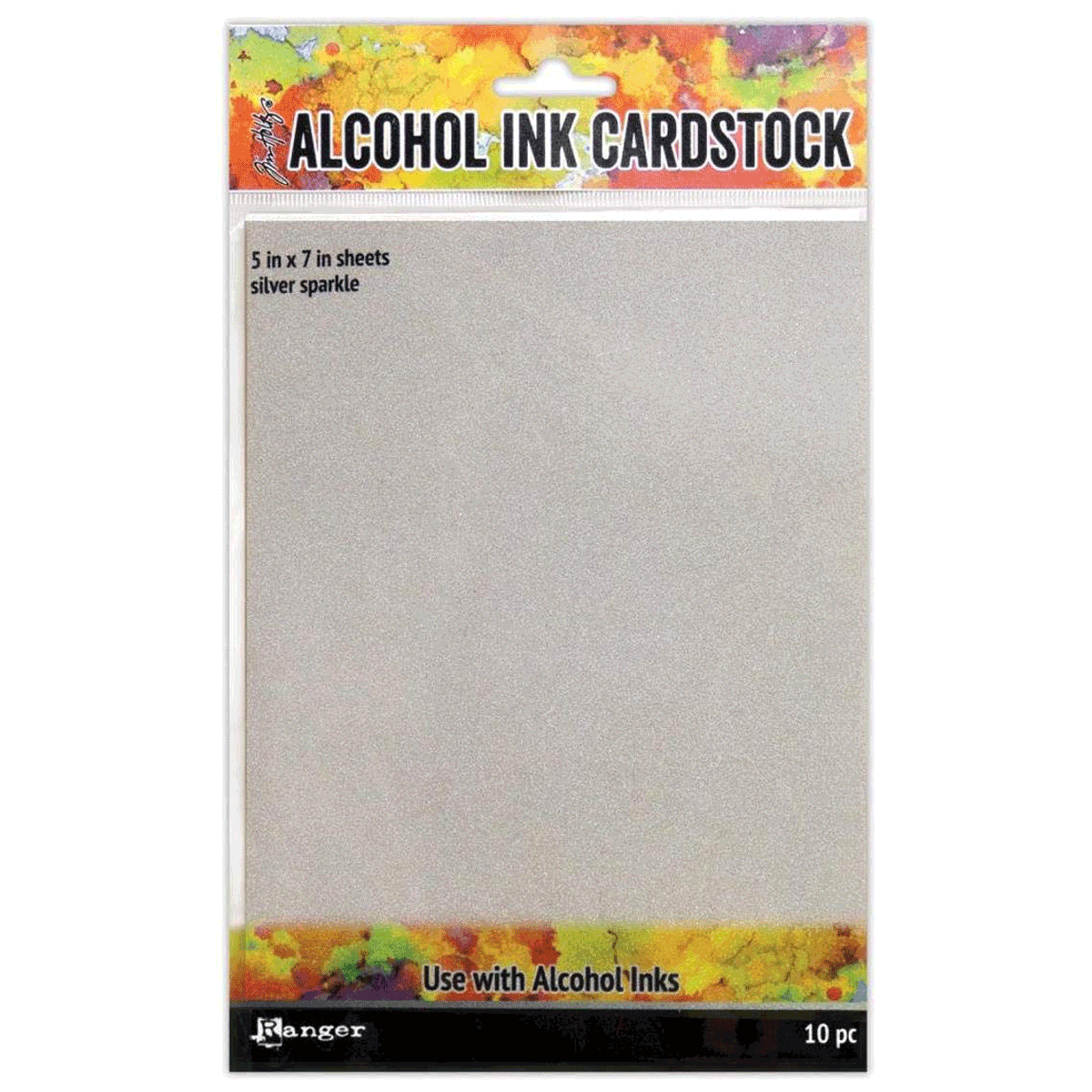 Tim Holtz® Alcohol Ink Cardstock Silver Sparkle, 10 pc